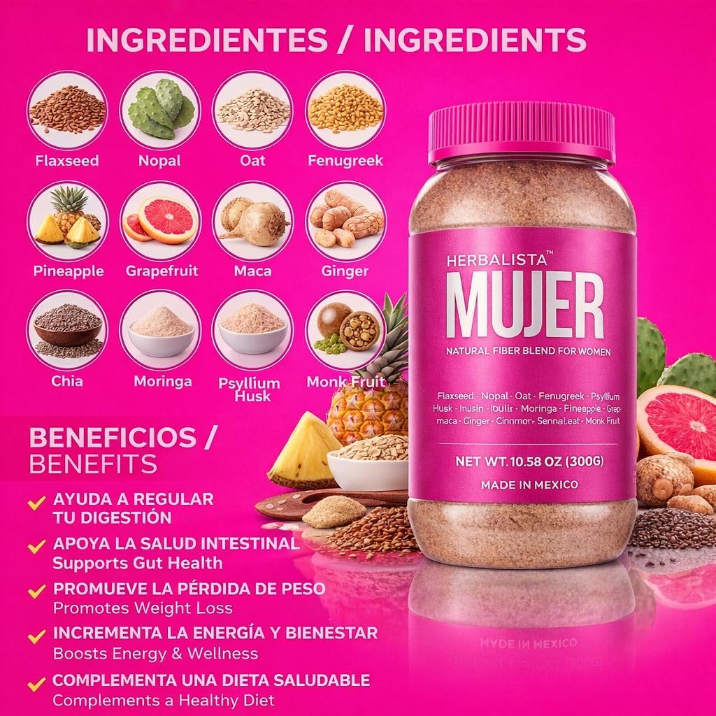 1LB Women Daily Fiber - Women Wellness Daily Fiber w/ Psylium Hysk,Nopal, Maca, Chia, Monk Fruit n ect - Helps with Bloating, Digestion, Boosts Energy &amp; Gut Health