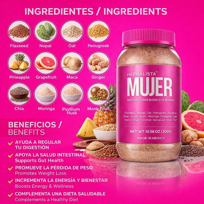 1LB Women Daily Fiber - Women Wellness Daily Fiber w/ Psylium Hysk,Nopal, Maca, Chia, Monk Fruit n ect - Helps with Bloating, Digestion, Boosts Energy &amp; Gut Health