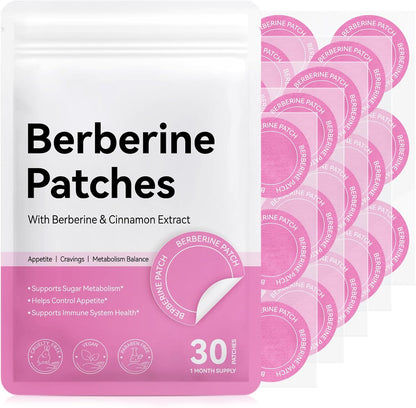 Berberine Patches – with Berberine, Pomegranate, Cinnamon & Vitamin B Complex, 8 Hours Long-Lasting Formula Support – Transdermal Wellness Patch for Men & Women – 30 Patches (1 Month Supply)