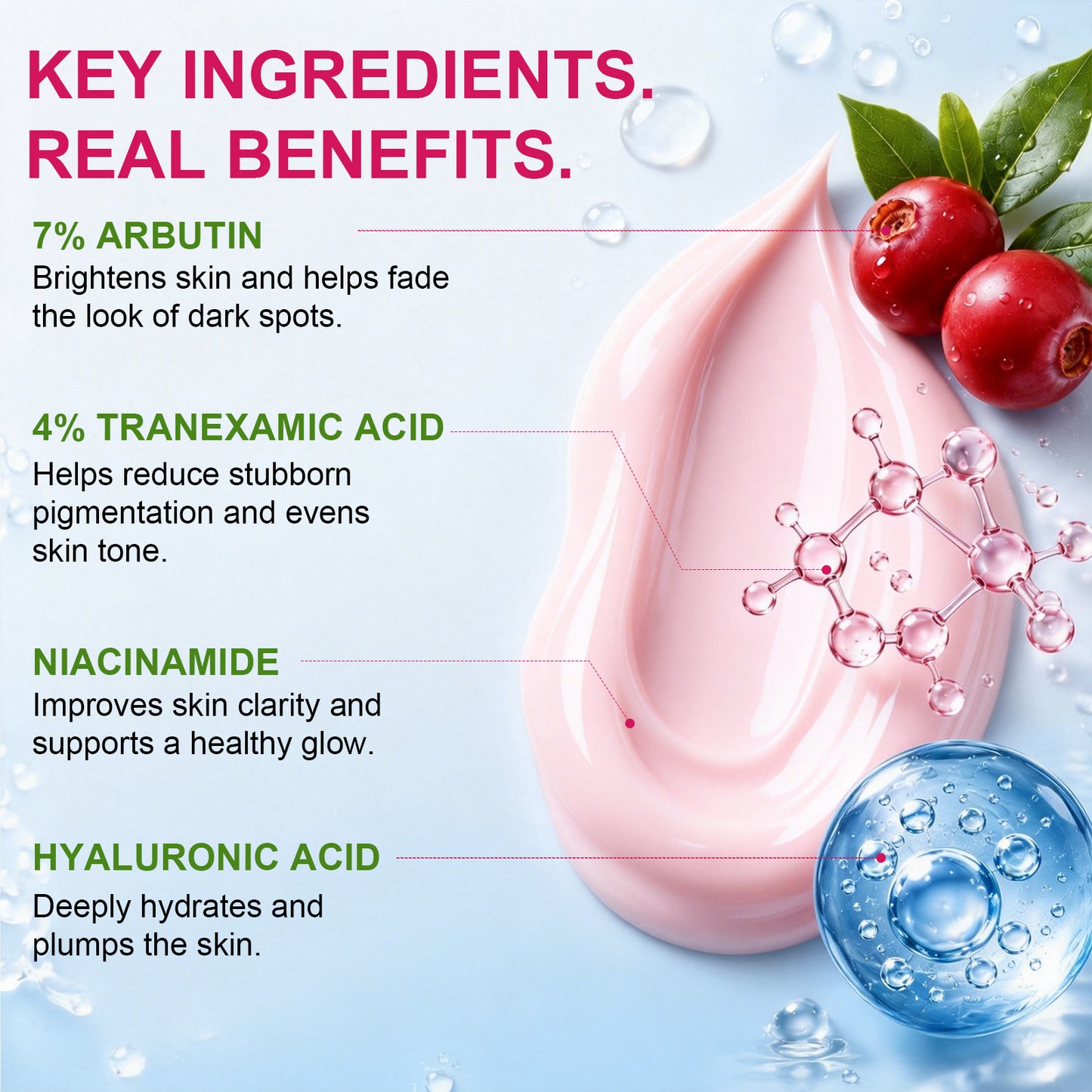 Arbutin 7% + 4% Tranexamic Acid Cream, Facial Cream for Niacinamide, Hydrating Arbutin Moisturizer, Reduce Dark Spots, Pigmentation & Blemishes for Even Tone, 120ml