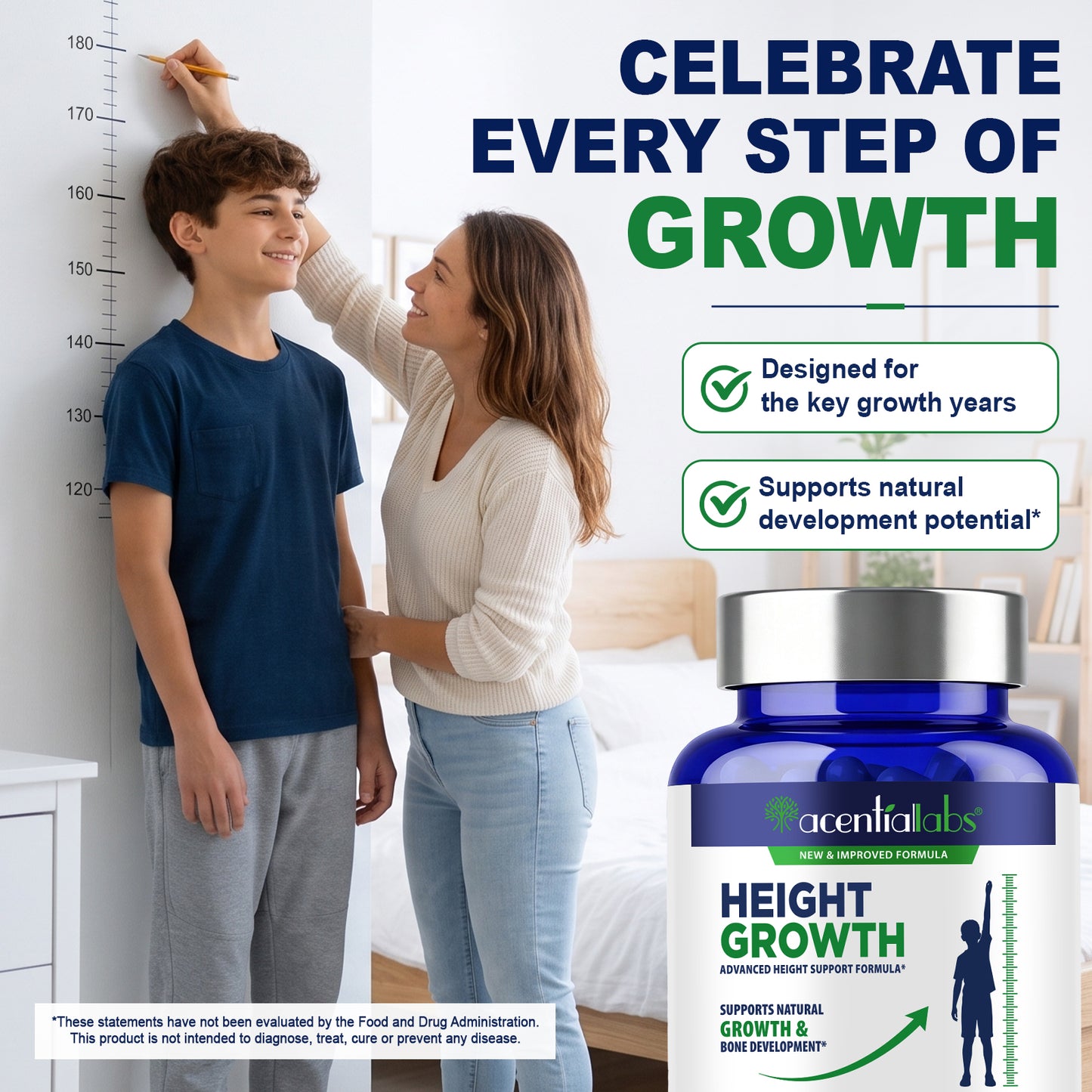 Height Growth Advanced Formula with Calcium Vitamin D3 Zinc L-Arginine for Natural Growth & Bone Development 60 Capsules