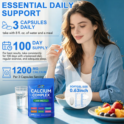 Calcium Complex Supplement with D3, K2, B1, B2 & B12 | Supports Bone Strength and Healthy Teeth | Easy to Digest | for Men & Women