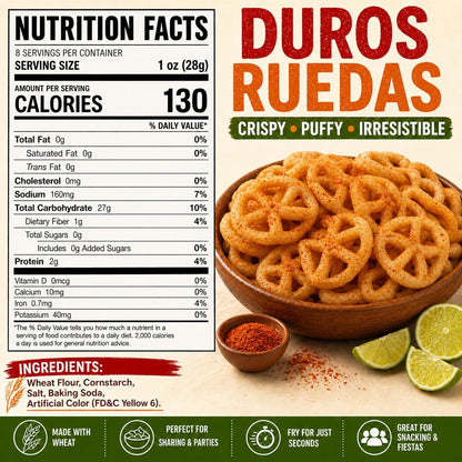 Duros Ruedas Duros Mexican Wheat Snacks, Chicharrones de Harina, Wheat Wheels for Frying, Fritura de Rueda, Mexican Snacks, Duros Pasta Duritos Mexicanos para Freír IMPORTED FROM MEXICO