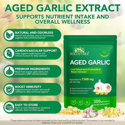 Odorless Aged Garlic Extract Softgels 7500mg per Serving - 300 Count Heart & Immune Health