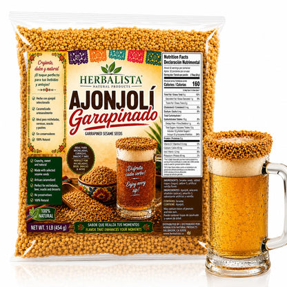 Ajonjolí Garapiñado 8 oz (227 g) | Caramelized Sesame Seeds | Sweet Crunchy Rim Garnish for Micheladas, Beer, Cheladas, Snacks, Fruit Cups & Desserts | Authentic Mexican Style