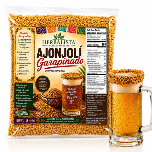 Ajonjolí Garapiñado 8 oz (227 g) | Caramelized Sesame Seeds | Sweet Crunchy Rim Garnish for Micheladas, Beer, Cheladas, Snacks, Fruit Cups & Desserts | Authentic Mexican Style