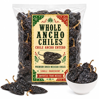 Dried Ancho Chiles Whole Mild Mexican Chili Peppers Dried Poblano Chile Pods for Birria Tacos, Chile Rellenos, Mole, Enchilada Sauce IMPORTED FROM MEXICO
