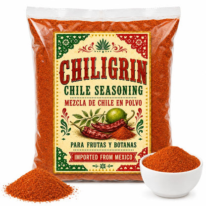 Mexican Chiligrin Chile Seasoning Powder for Fruits and Snacks Imported from Mexico, Mezcla de Chile, Spicy Fruit Topping, Candies ,Veggies, Seafood, or meat Chilli Lime Seasoning IMPORTED FROM MEXICO