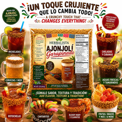 Ajonjolí Garapiñado 8 oz (227 g) | Caramelized Sesame Seeds | Sweet Crunchy Rim Garnish for Micheladas, Beer, Cheladas, Snacks, Fruit Cups & Desserts | Authentic Mexican Style
