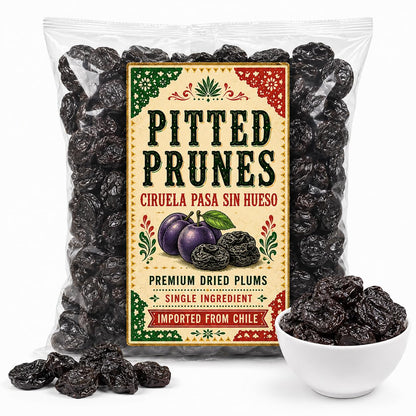 Pitted Prunes 40/50 (Ciruela Pasa sin Hueso) – Premium Dried Plums from Chile, Soft & Moist, Bulk Bag - IMPORTED FROM CHILE