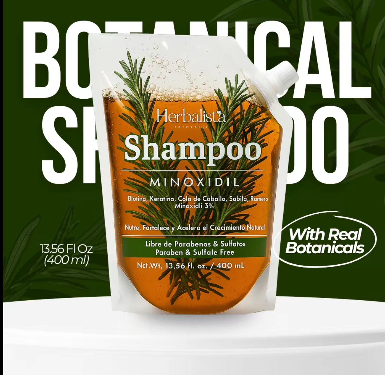 400ML Minoxidil 5% shampoo W/ Pcs of Rosemary ,Cinnamon, Aloe, Mint real Botanicals for hair growth , hair loss prevention shampoo Herbalista