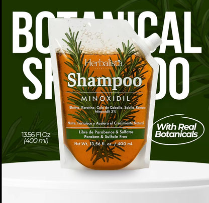 400ML Minoxidil 5% shampoo W/ Pcs of Rosemary ,Cinnamon, Aloe, Mint real Botanicals for hair growth , hair loss prevention shampoo Herbalista
