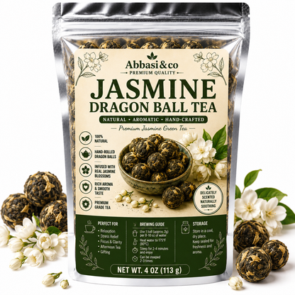 Jasmine Dragon Ball Tea - Premium Grade Green Tea, 4 oz (113 g) - Jasmine Green Tea Hand-Crafted, Natural, Aromatic, Perfect for Relaxation & Stress Relief