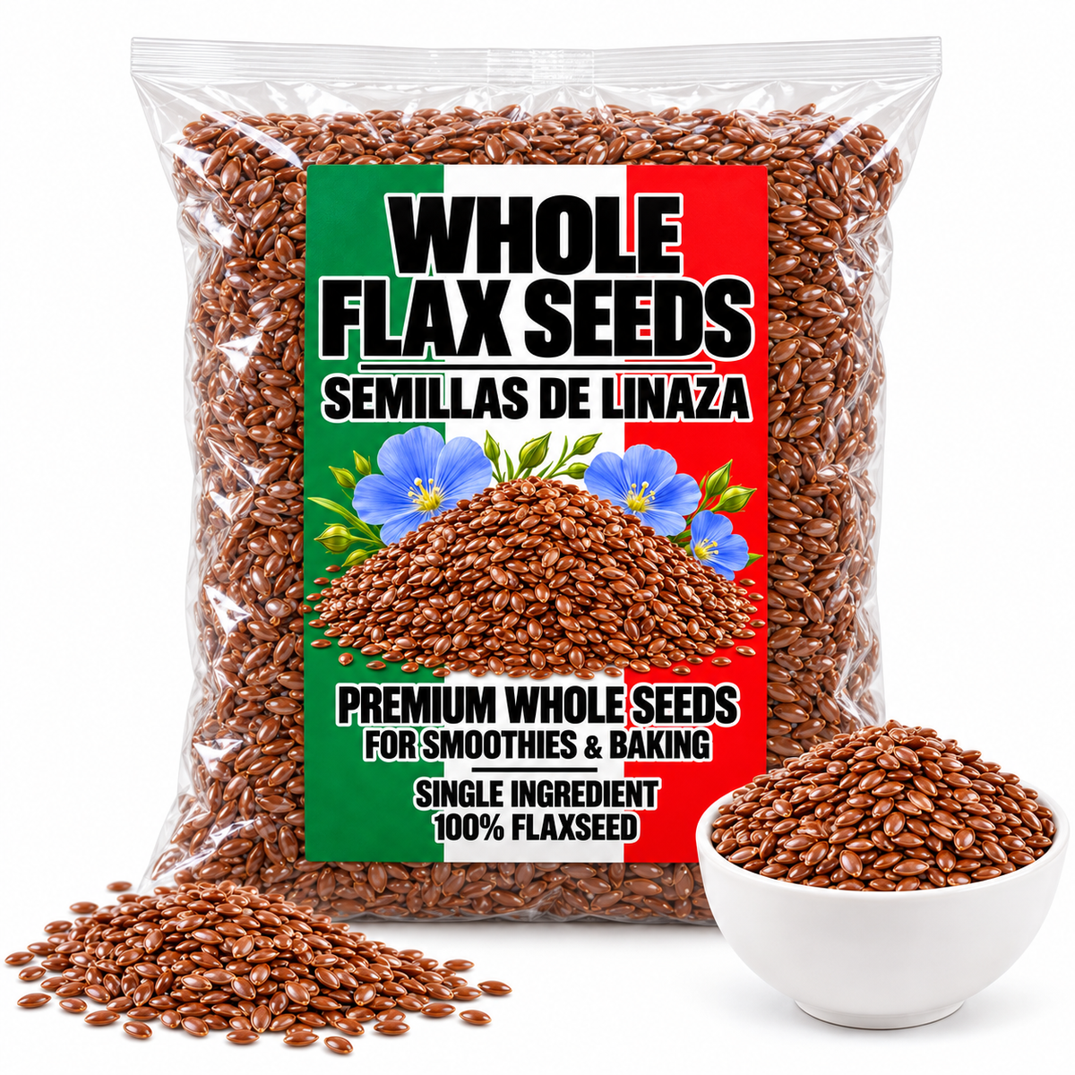 Premium Whole Flax Seeds for Smoothies & Baking 100% Flaxseed Semillas de Linaza IMPORTED FROM MEXICO