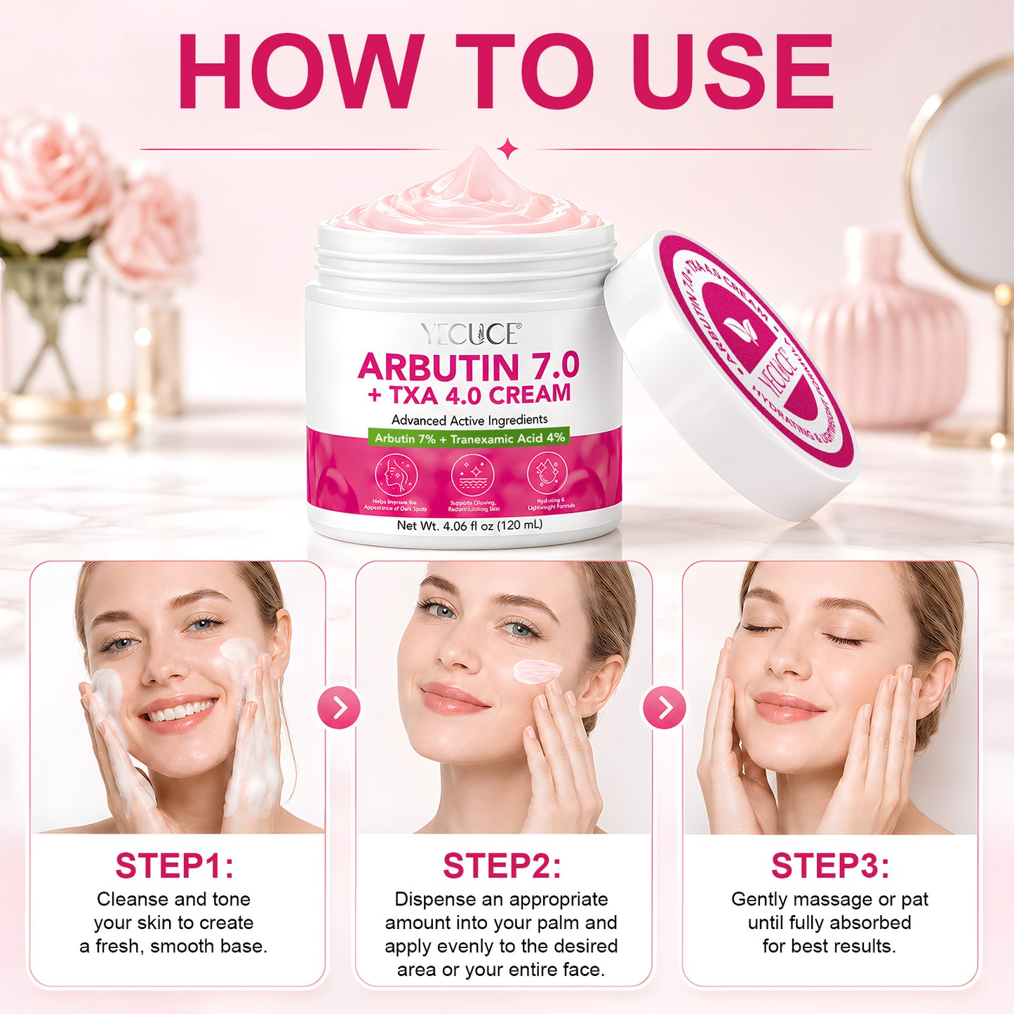 Arbutin 7% + 4% Tranexamic Acid Cream, Facial Cream for Niacinamide, Hydrating Arbutin Moisturizer, Reduce Dark Spots, Pigmentation & Blemishes for Even Tone, 120ml