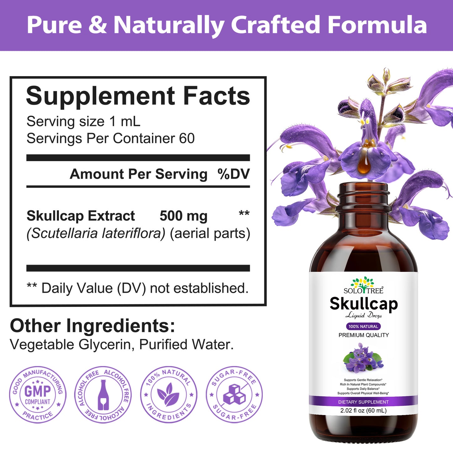 Skullcap Herb Tincture - Skullcap Supplement for Mood Support - Relaxing Liquid Extract Drops - Vegan, Sugar & Alcohol-Free