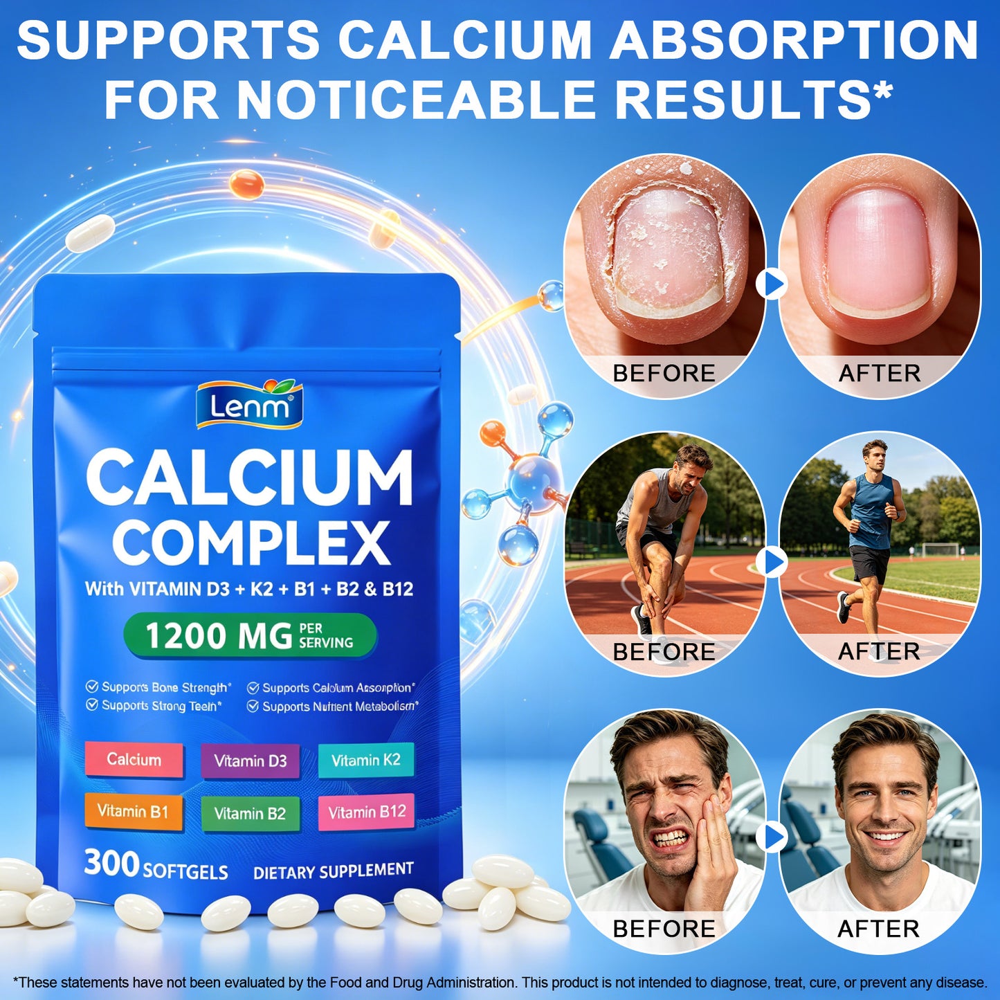 Calcium Complex Supplement with D3, K2, B1, B2 & B12 | Supports Bone Strength and Healthy Teeth | Easy to Digest | for Men & Women