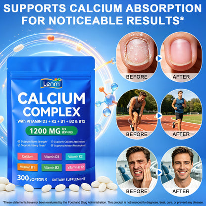 Calcium Complex Supplement with D3, K2, B1, B2 & B12 | Supports Bone Strength and Healthy Teeth | Easy to Digest | for Men & Women
