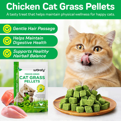 Cat Grass Treats, Freeze-Dried Cat Grass Pellets for Cats | Natural Hairball Control, Digestive Support & Dental Care | Chicken & Fish Oil Recipe | No Artificial Additives