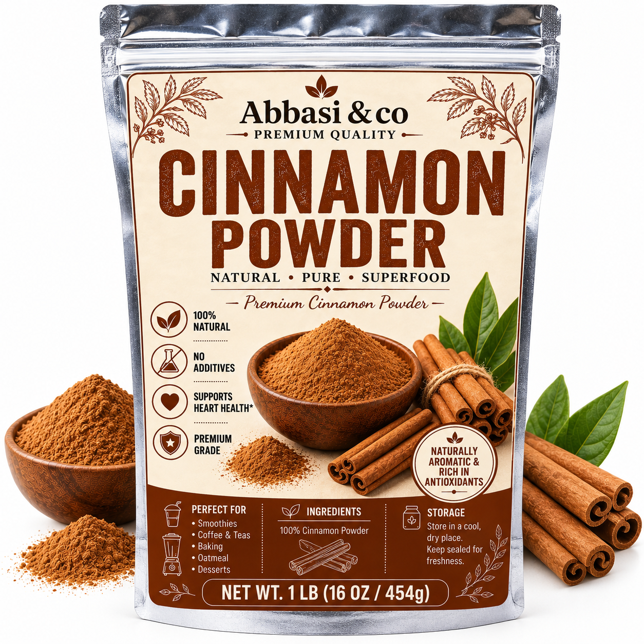 1LB Premium Organic Ceylon Cinnamon Powder  Fine Ground True Cinnamon for Baking, Cooking & Drinks, Vegan Non-GMO & Gluten-Free