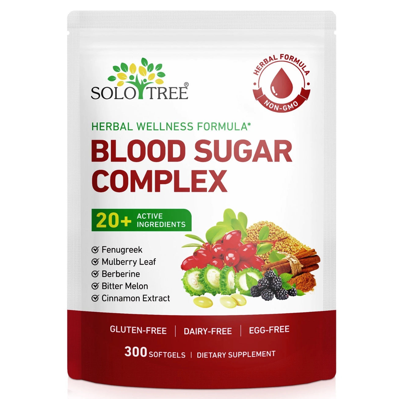 300 Softgels Blood Sugar Complex Supplement | 20+ Active Natural Herbs-Cinnamon, Bitter Melon, Mulberry Leaf, Fenugreek, Berberine, Vitamins for Energy Level, Vitality Support | Clean Ingredient