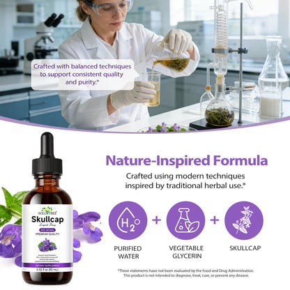 Skullcap Herb Tincture - Skullcap Supplement for Mood Support - Relaxing Liquid Extract Drops - Vegan, Sugar & Alcohol-Free