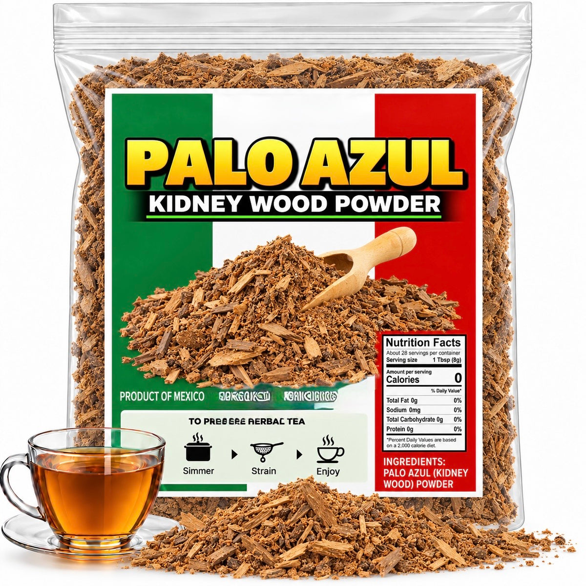 4oz Palo Azul Kidney Wood Powder - Authentic Mexican Herbal Tea Cut, Sifted and Grinned - Rich in Flavor and Tradition | Palo Azul Polvo | Wildcrafted, Premium Quality IMPORTED FROM MEXICO
