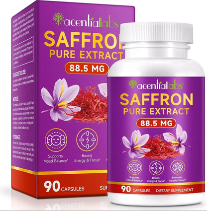 Saffron Supplement Capsules - 88.5mg Pure Saffron Extract for Mood Balance, Uplifted Mood, Vision & Immune Support, 90 Capsules