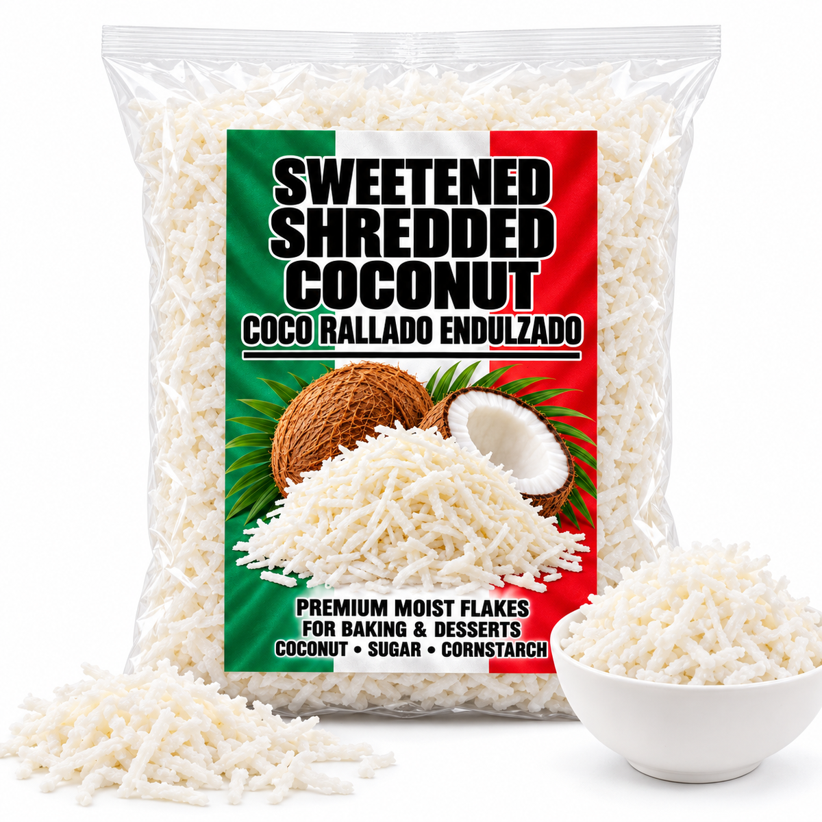 Sweetened Shredded Coconut Coco Rallado Endulzado Premium Moist Flakes for Baking Desserts Coconut Sugar Cornstarch IMPORTED FROM MEXICO