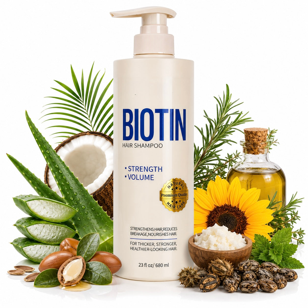 Biotin Hair Shampoo With Keratin and Collegen Enriched for Strength & Volume - 23 fl oz/680 ml - Nourishes Hair with Natural Ingredients w/ Coconut Oil, Sunflower Oil, Aloe vera n ect