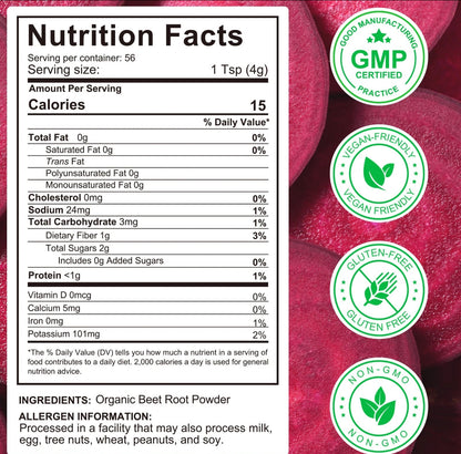 8oz Organic Beet Root Powder for Smoothies, Baking & Juice. Raw Beetroot Superfood & Natural Red Food Coloring (8oz, Non-GMO, Earthy Flavor