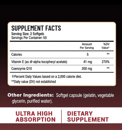 CoQ10 100mg Softgels, Ultra CoQ10 200mg, 3x Better Absorption, Antioxidant for Heart Health & Energy Production, Coenzyme Q10 Vitamins and Supplements, 4 Month Supply, 100 softgels