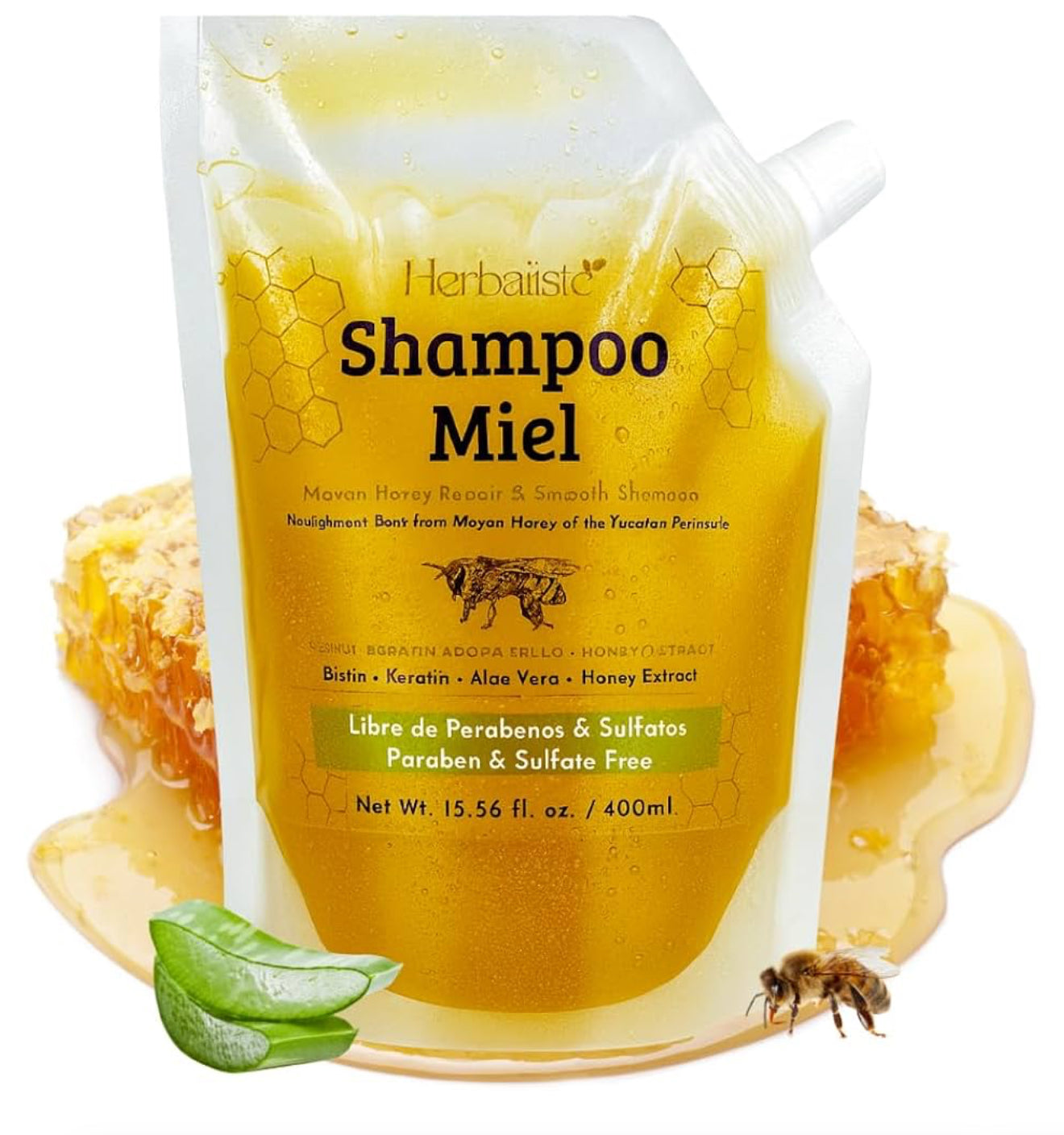Viral Mayan Honey Shampoo with Biotin, Keratin ,Aloe Vera  (400ml / 13.5 fl oz) – Real Honey Extract • Strengthens, Restores & Boosts Hair follicles and Natural Shine – Handcrafted in Mexico