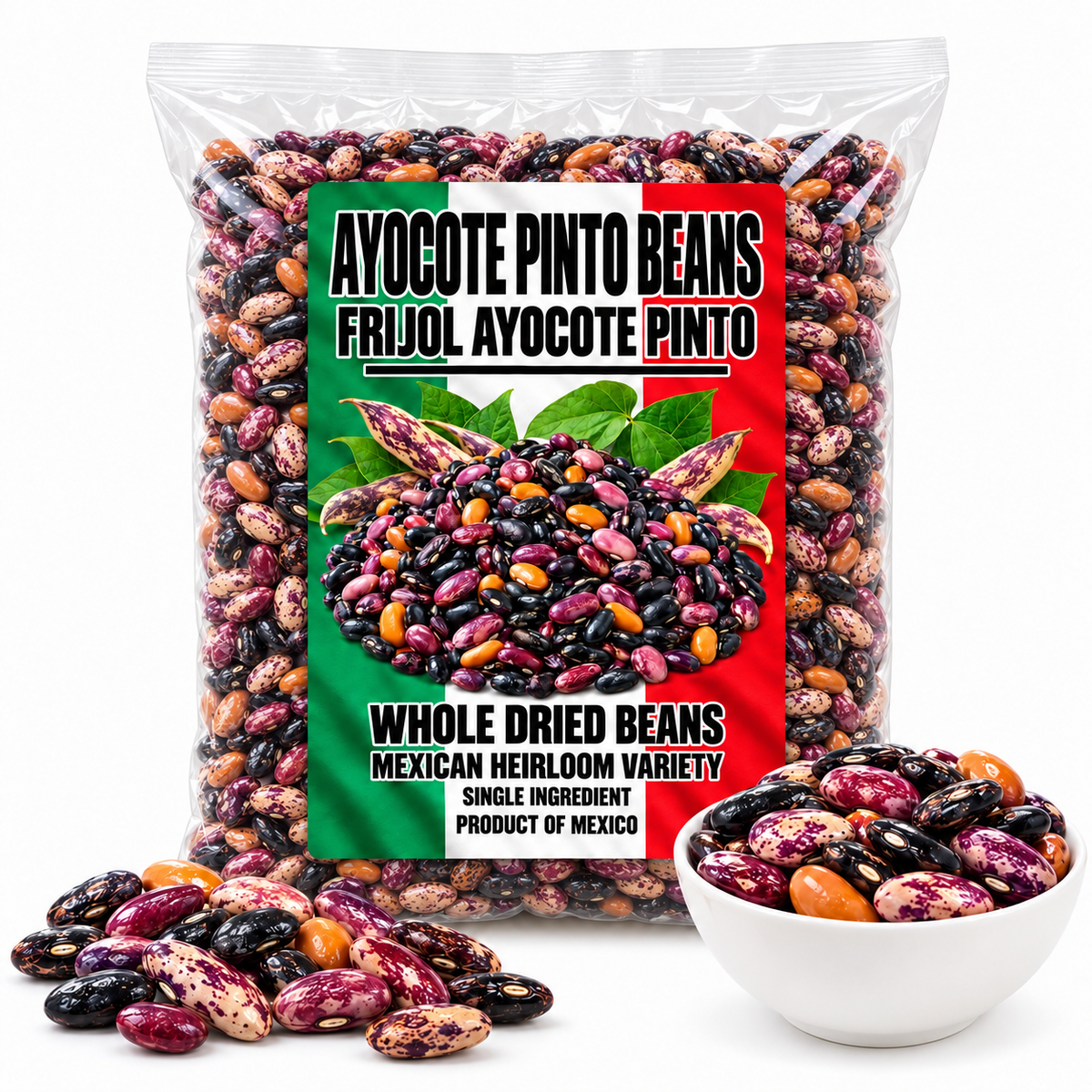 Premium Mexican Ayocote Pinto Beans (Frijol Ayocote Pinto), Whole Dried Product of Mexico