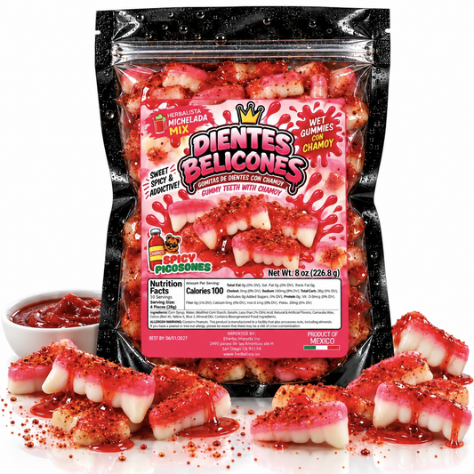 Mexican Candy Michelada Dientes Belicones Wet Gummies Sweet Spicy & Addictive 8 oz 226g Spicy Picoones Gummy Teeth with Chamoyle
