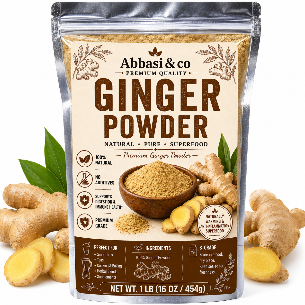 1LB Premium Quality Ginger Powder  Natural Pure Premium Source for Spice & Seasoning | Great for Baking, Cooking & Tea | Additive Free, Non-GMO