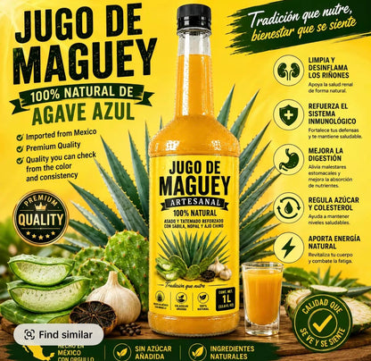 Jugó de Maguey Artesanal, Maxima Calidad de Exportacion -  100% Natural Reinforced with Sábila Nopal and Ajo Chino Strong Flavor Beverage Syrup Jugo De Maguey Y Sabilla