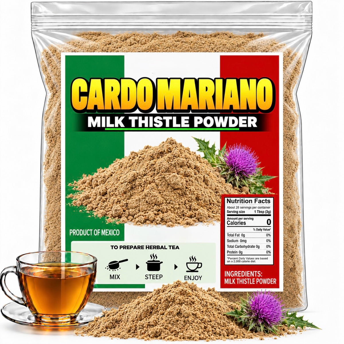 Cardo Mariano  Milk Thistle Tea Powder Cut, Sifted and Grinned - IMPORTED FROM MEXICO 4oz