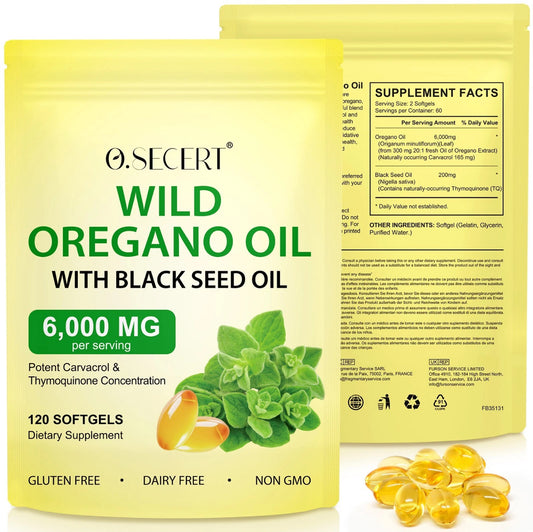 Oregano Oil Capsules, 2 in 1 - 6000mg.