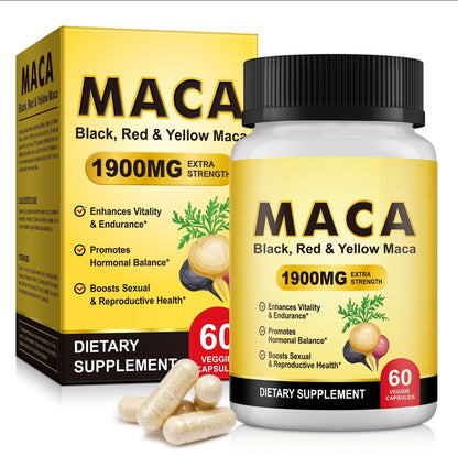 Organic Maca Root Black, Red, Yellow 1900 MG per Serving - 60 .