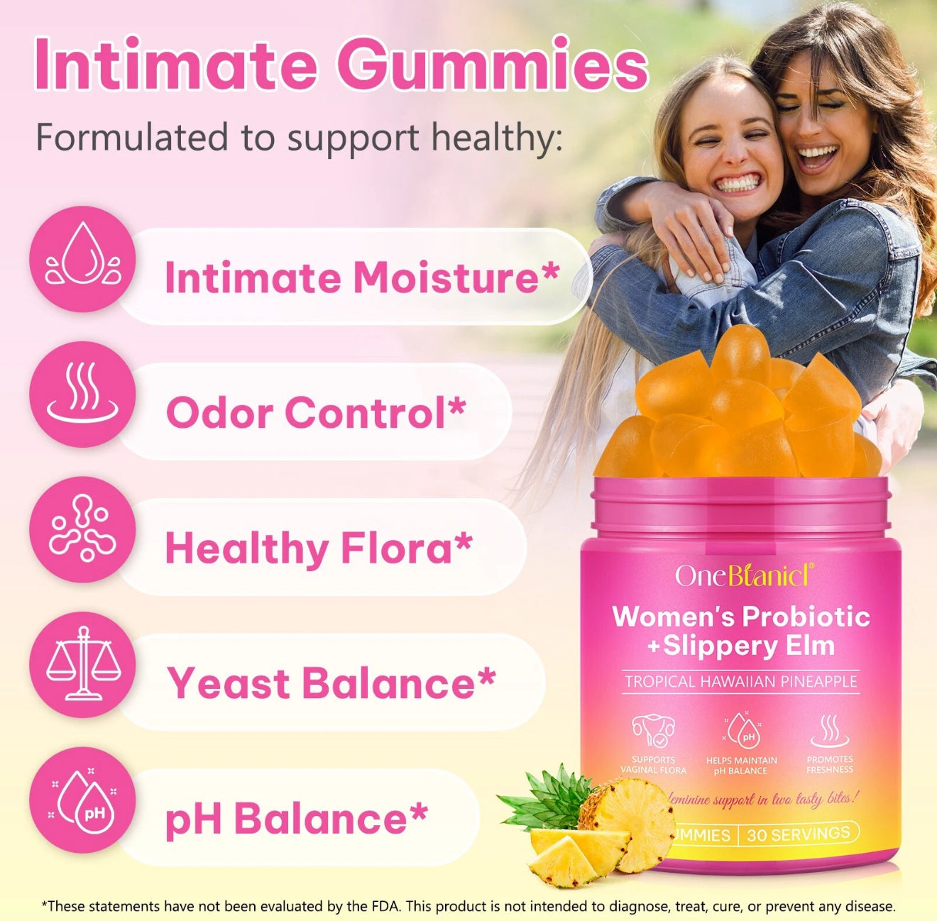 Feminine Probiotics Gummies for Women – Tropical Pineapple Flavor | Supports pH Balance, Digestive & Immune Health | with Slippery Elm | 60 Gummies Healthcare Natural Dietary Bathroom – Digestive & Feminine Health Support