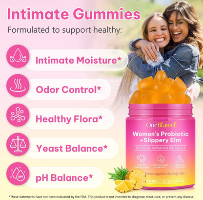 Feminine Probiotics Gummies for Women – Tropical Pineapple Flavor | Supports pH Balance, Digestive & Immune Health | with Slippery Elm | 60 Gummies Healthcare Natural Dietary Bathroom – Digestive & Feminine Health Support
