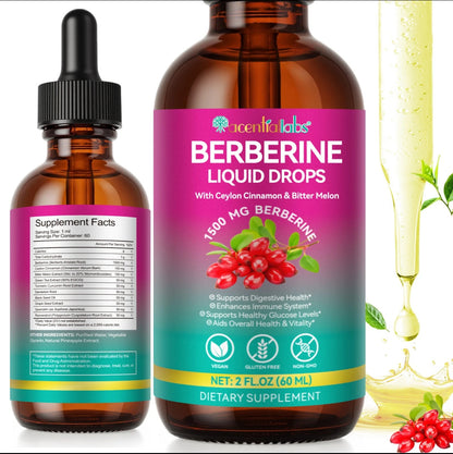 10in1 Berberine with Ceylon Cinnamon Supplement Liquid Drops + Bitter Melon Extract, Turmeric, Black seed Oil , Grape seed oil , Resveratrol – Supports Healthy Blood Sugar & Heart Wellness