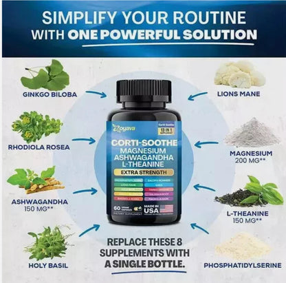 CORTI-SOOTHE Cortisol Magnesium Ashwagandha L-theanine - Relieve Stress