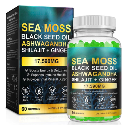 20in1 Sea Moss, Bladderwrack , Black Seed Oil, Ashwagandha, Turmeric, Ginger, Shilajit Gummies – Premium Quality