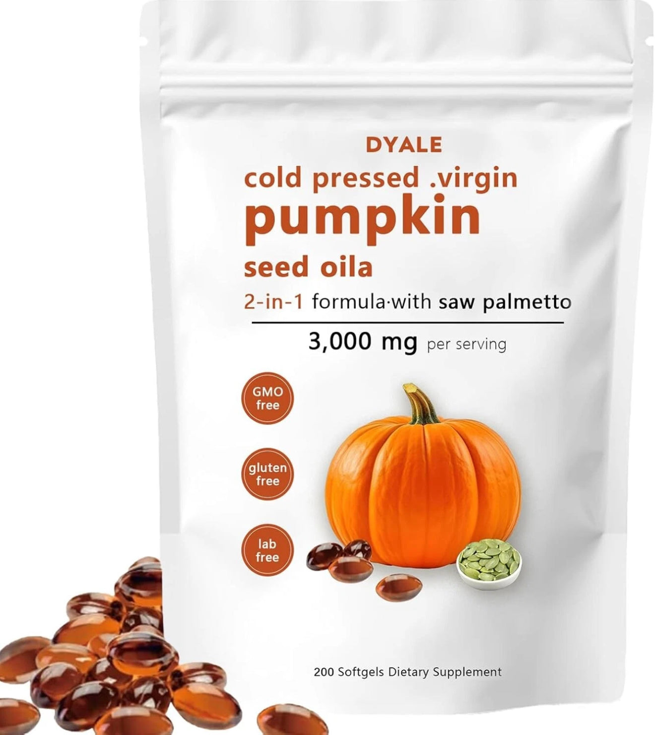 Pumpkin Seed Oil with Saw Palmetto,200 Softgels | Cold Pressed, Pure Virgin Oil.