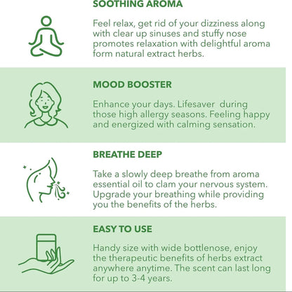 3x Hong Thai Traditional Thai Herbal Inhaler Aromatherapy Nasal Inhaler with Incense & Herbs for Mood Enhancement Relaxation