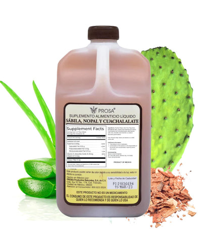 PROSA Aloe Vera, Nopal Cactus, and Cuachalalate Herbal Supplement – 33.8 fl oz (1.05 qt / 1L) – with Vitamin C for Digestive & Immune Support