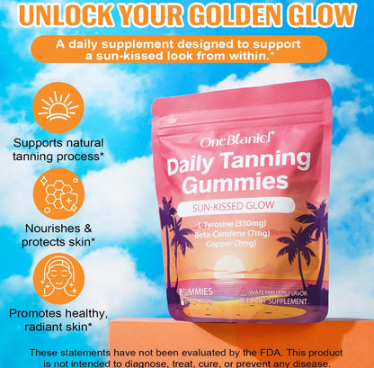 Tanning Gummies, Daily Tanning Gummies with Astaxanthin, Lycopene & Beta Carotene for Skin Health & Glow, Vegan, Non-GMO, Watermelon Flavor, 60 Count