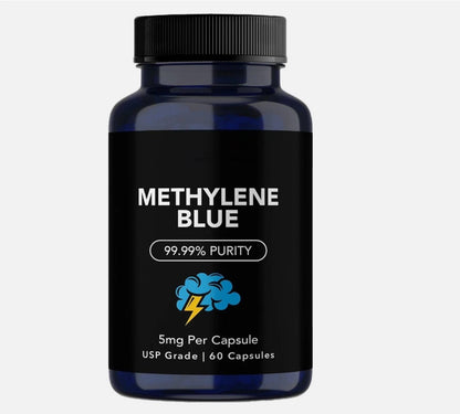 Methlyne Blue Pharmaceutical Grade, Capsule Form, Methylene Blue Capsules for Humans with Added Vitamin C Ester for Enhanced Absorption, USP Grade 99% Purity - Boosts Memory, Focus, Clarity, Energy